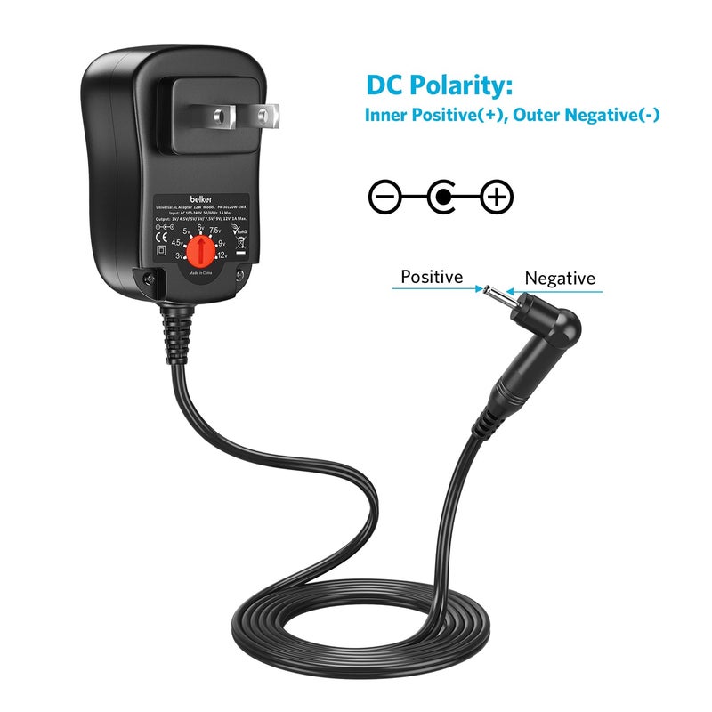 Belker 12W Universal 3V 4.5V 5V 6V 7.5V 9V 12V AC DC Adapter Power Supply for Household Electronics Router Speaker Smart Phone Tablet CCTV IP Camera - 1A 1000mA Amp Max. - Image 4
